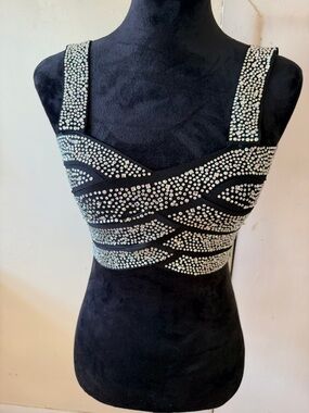 NWT-Windsor Black Crystal-Embellished Crop Top